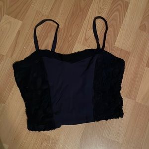 Hollister Cropped Navy Top with Lace Sides